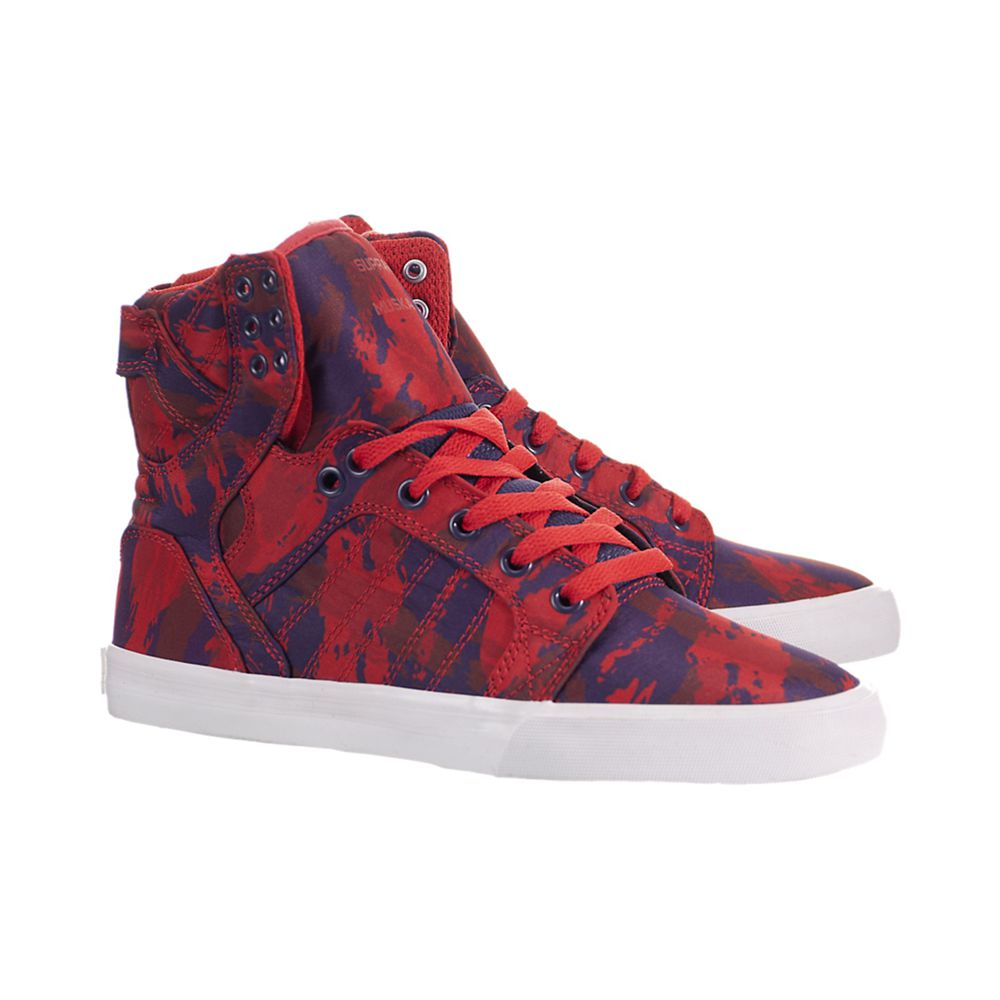 Baskets Montantes Supra SkyTop Rouge Party Camo Red/Grape-White Femme | CZJ-86609638